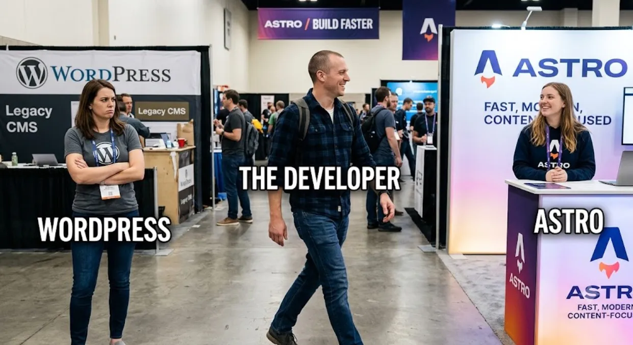A man leaving wordpress, headed toward the nice astro booth.